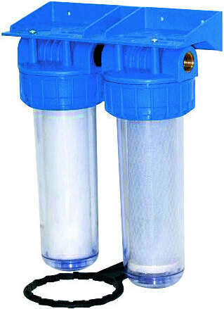 Image du produit Duplex complet Charg&eacute; 3/4"- cuve transparente 9 3/4"+ cl&eacute;,equerre et vis avec Puromelt 25&micro; et  1 Carbofilter 10&micro; (anti mauvais go&ucirc;t)