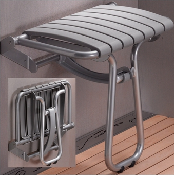 Image du produit Si&egrave;ge de douche 7 lattes grise, avec b&eacute;quille gris chrome, H 500 mm, alu. &Oslash; 25mm