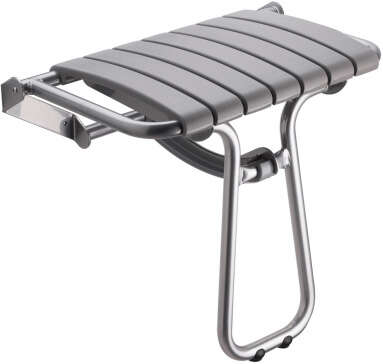 Image du produit Si&egrave;ge de douche 7 lattes grise, avec b&eacute;quille gris chrome, H 500 mm, alu. &Oslash; 25mm