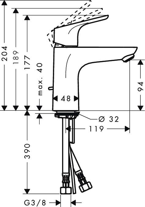 Image du produit Mitigeur de lavabo 100 CH3 CoolStart, avec tirette et vidage Focus
