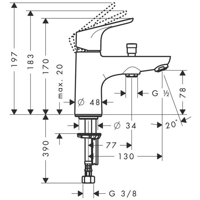 Image du produit Mitigeur bain/douche C2 monotrou avec cartouche &agrave; 2 vitesses Focus