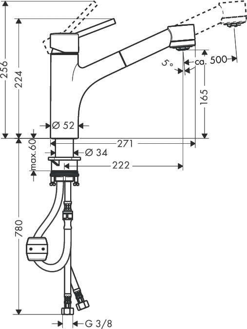 Image du produit Mitigeur de cuisine 170, avec douchette extractible 2 jets chrom&eacute;