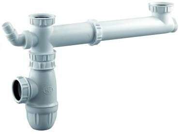 Image du produit Tubulure &eacute;vier 2 cuves, entraxe 160 &agrave; 360mm, siphon r&eacute;glable, 1 prise