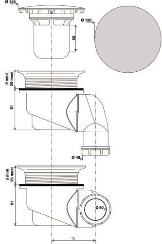 Image du produit Bonde receveur &Oslash;90mm, GOULUE, capot m&eacute;tal chrom&eacute; &Oslash;120mm, sortie orientable &Oslash;40mm