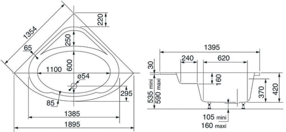 Image du produit Baignoire d'angle &agrave; encastrer