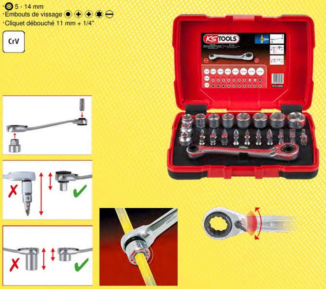 Image du produit Coffret de douilles traversantes de 5 &agrave; 14mm et embouts de vissage 1/4, 32pcs