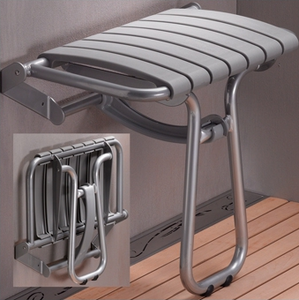 Image produit Si&egrave;ge de douche 7 lattes grise, avec b&eacute;quille gris chrome, H 500 mm, alu. &Oslash; 25mm