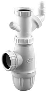 Image produit Siphon &eacute;vier, H. r&eacute;glable 115 &agrave; 140mm, prises machine ou trop-plein